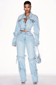 All Tied Up Stretch Denim Jacket - Light Wash sold by Fashion Nova