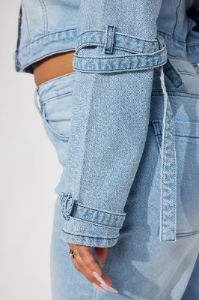 All Tied Up Stretch Denim Jacket - Light Wash sold by Fashion Nova