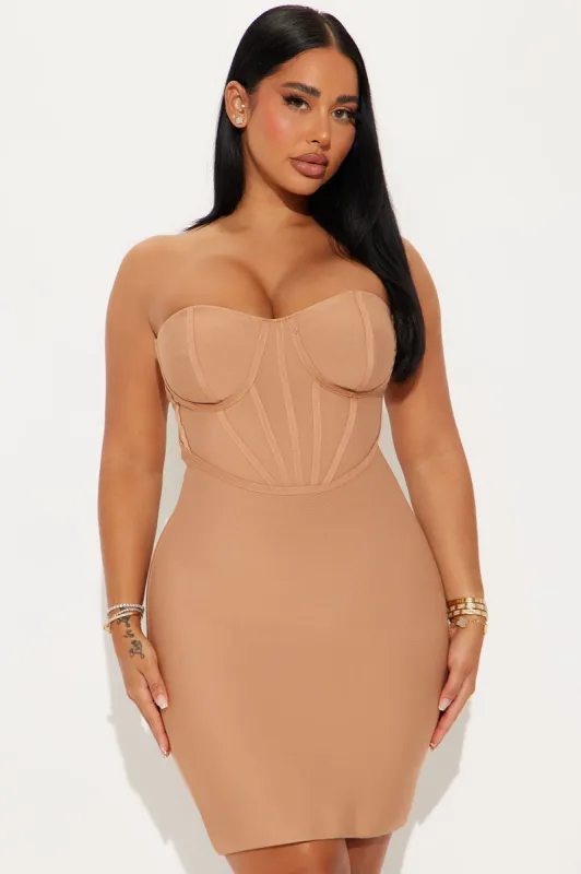 Caroline Bandage Mini Dress - Taupe sold by Fashion Nova