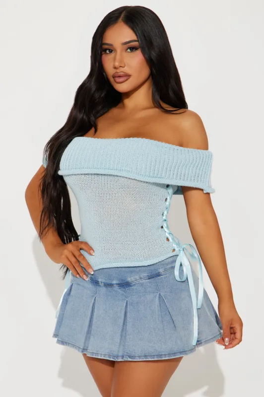 Ballet Babe Lace Up Sweater Top - Blue sold by Fashion Nova