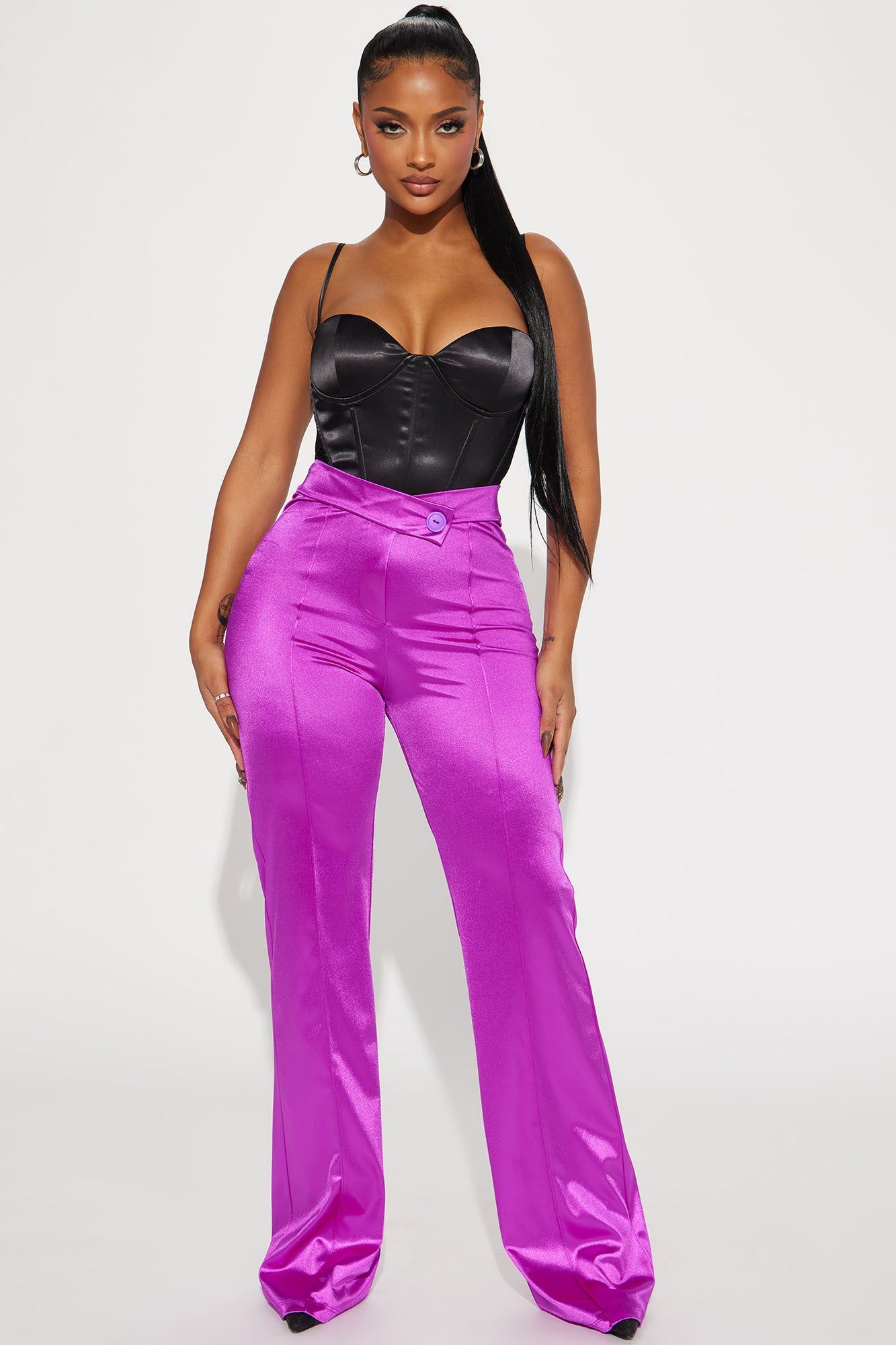Call It Even Wide Leg Satin Dress Pants - Magenta sold by Fashion Nova