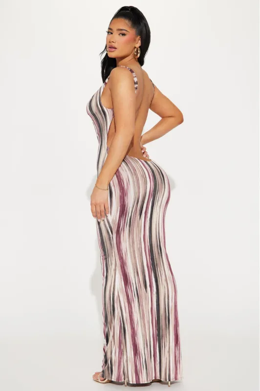 Erica Backless Maxi Dress - Brown/combo sold by Fashion Nova