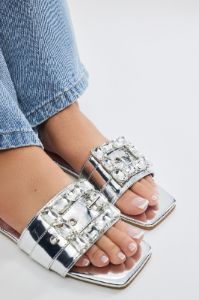 Never Complicated Flat Sandals - Silver sold by Fashion Nova