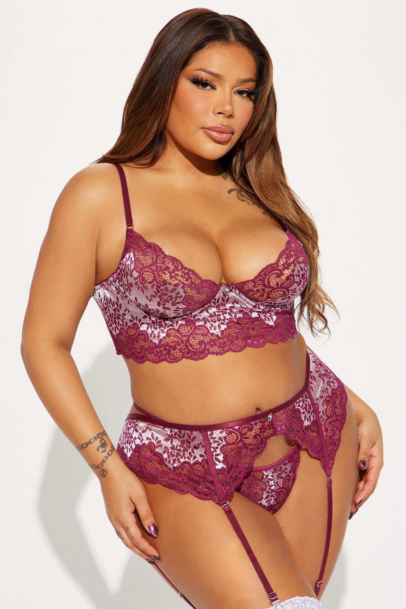 Radiant Blossom Lace 3 Piece Garter Set - Wine sold by Fashion Nova product image thumbnail 4