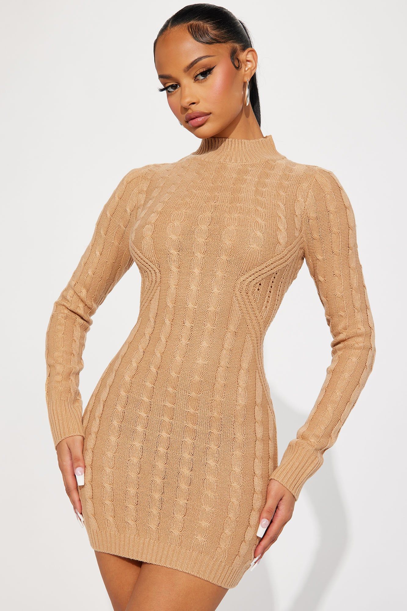 Cari Cable Knit Mini Dress - Tan sold by Fashion Nova