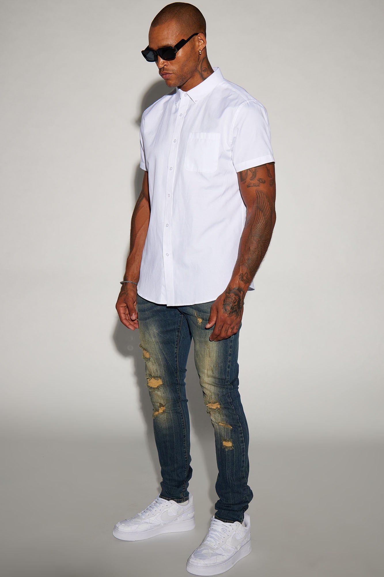 High Times Distressed Stacked Skinny Jeans - Vintage Blue Wash sold by Fashion Nova product image thumbnail 2