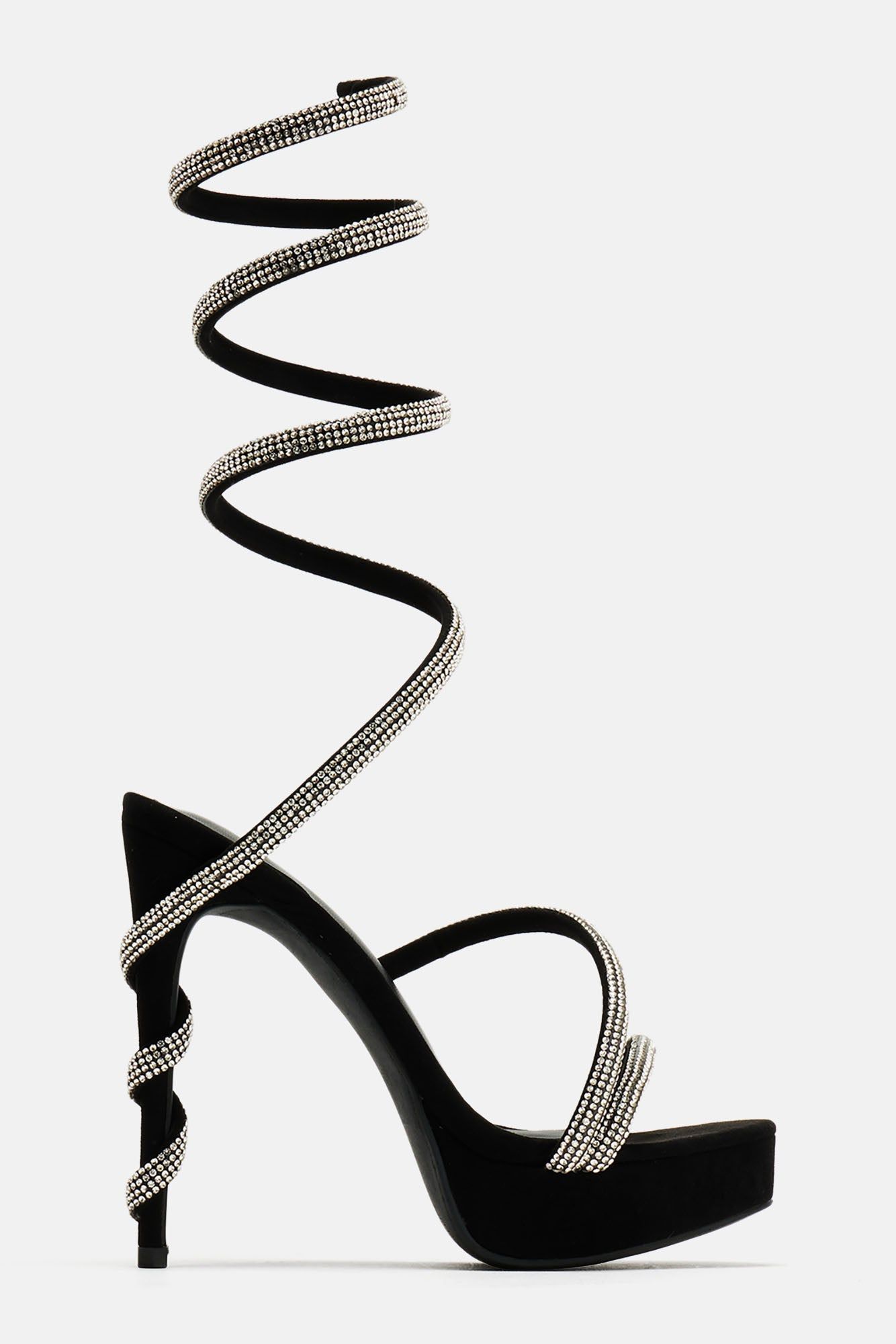 Chasing Me Embellished Wrap Up Heels - Black/Silver sold by Fashion Nova product image thumbnail 4