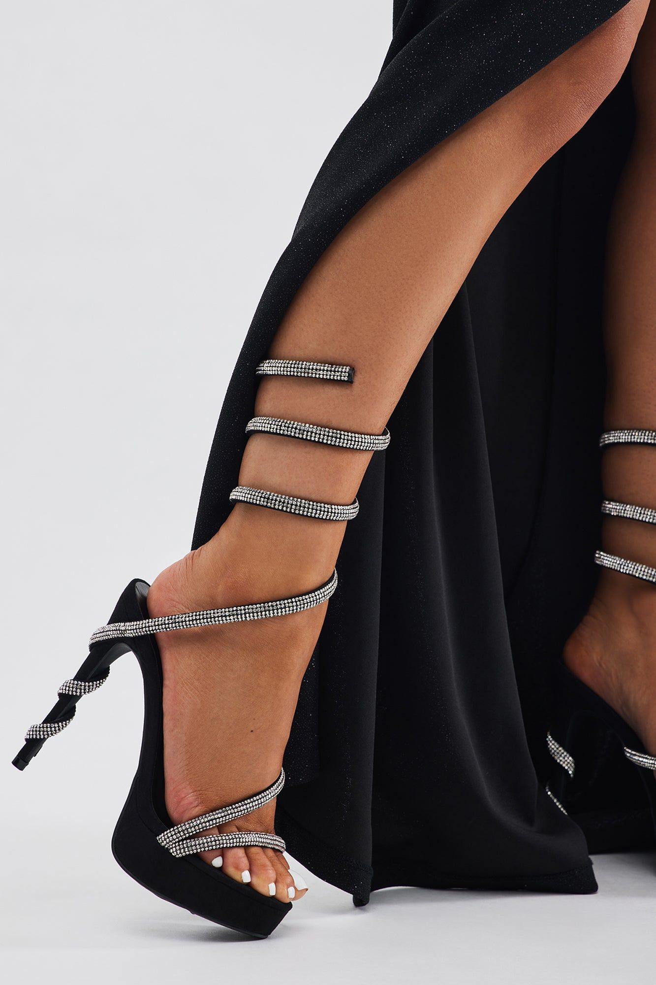 Chasing Me Embellished Wrap Up Heels - Black/Silver sold by Fashion Nova product image thumbnail 3
