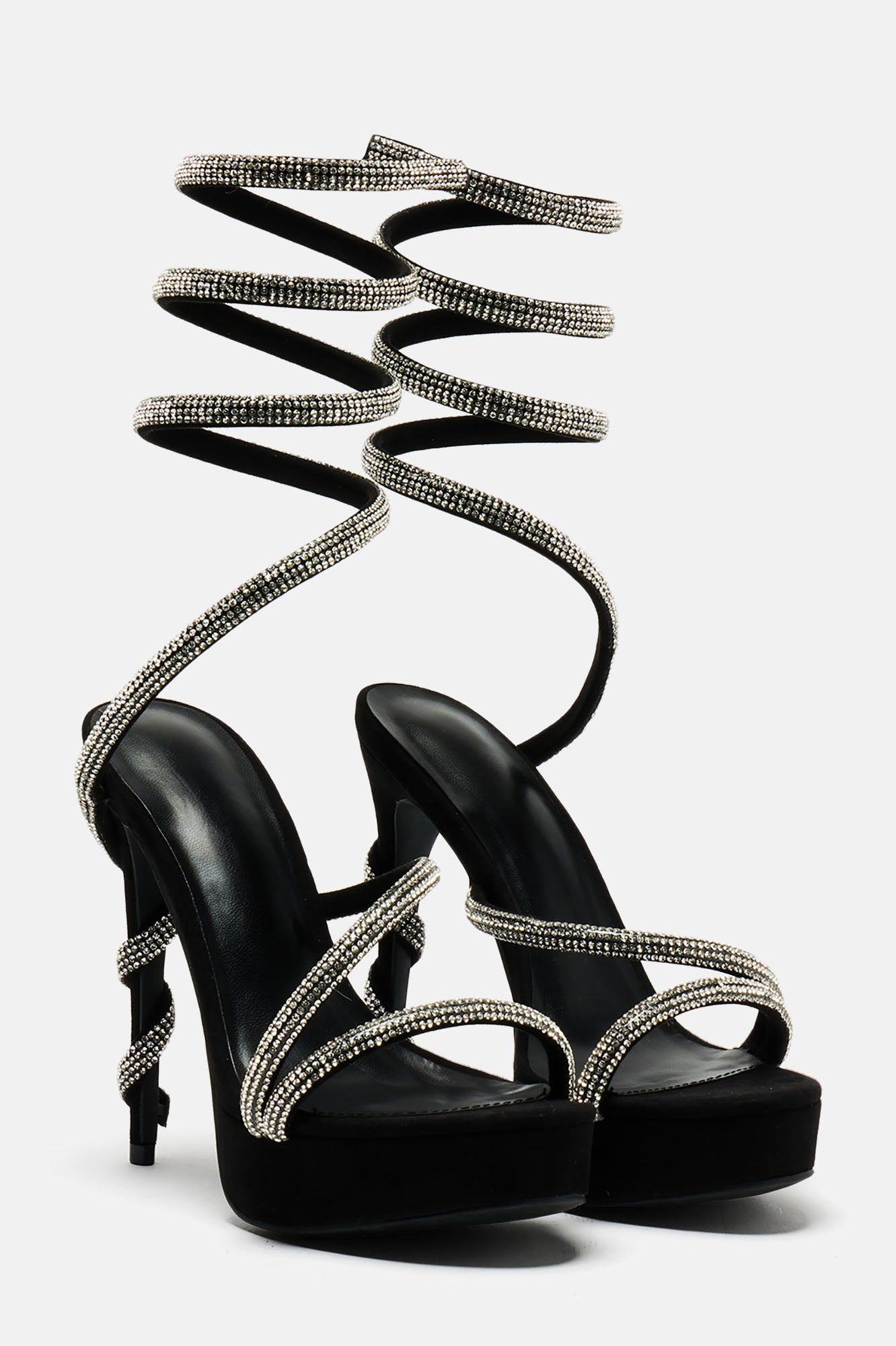 Chasing Me Embellished Wrap Up Heels - Black/Silver sold by Fashion Nova product image thumbnail 2
