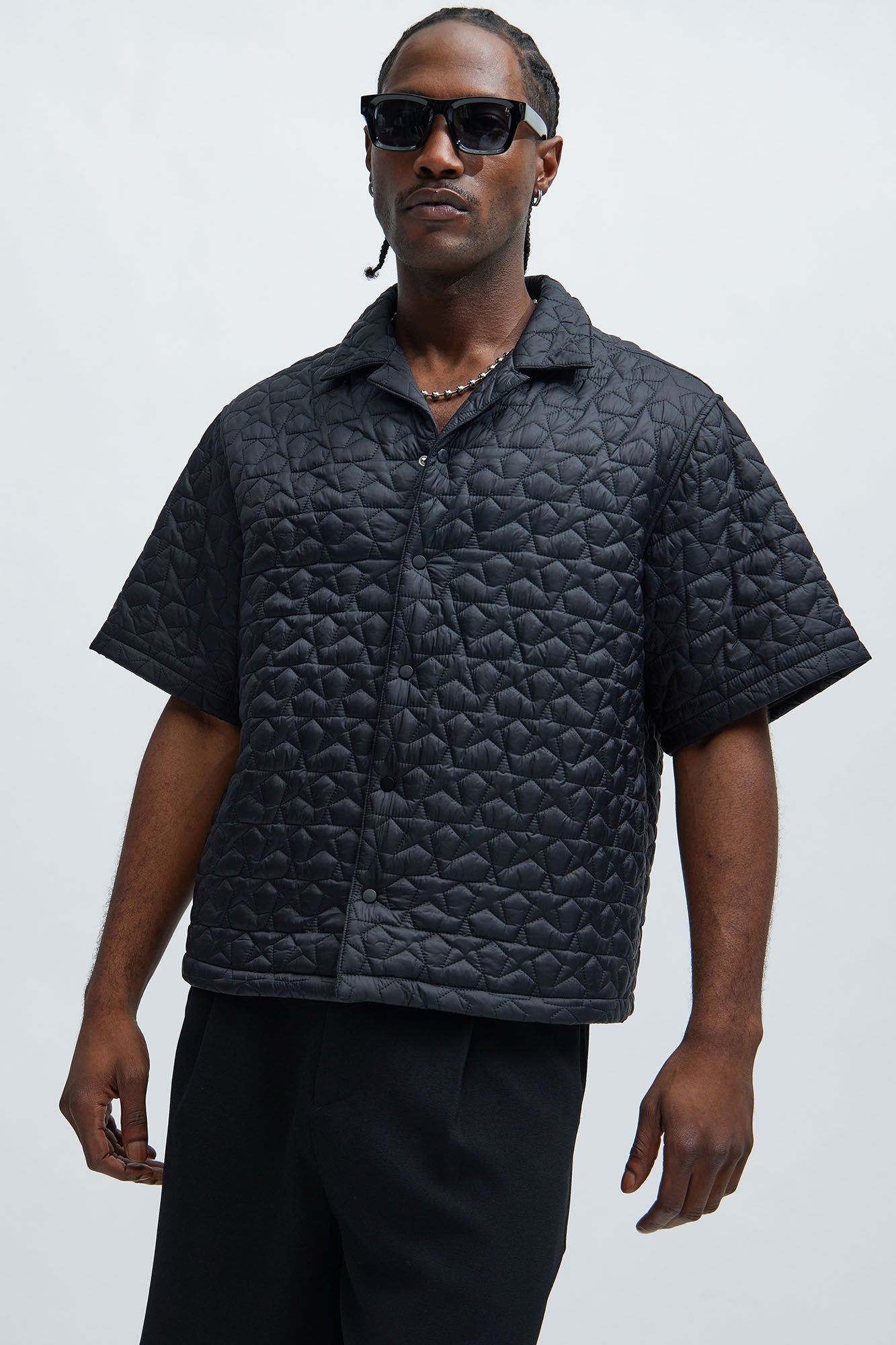 Attucks Quilted Nylon Shirt - Black sold by Fashion Nova