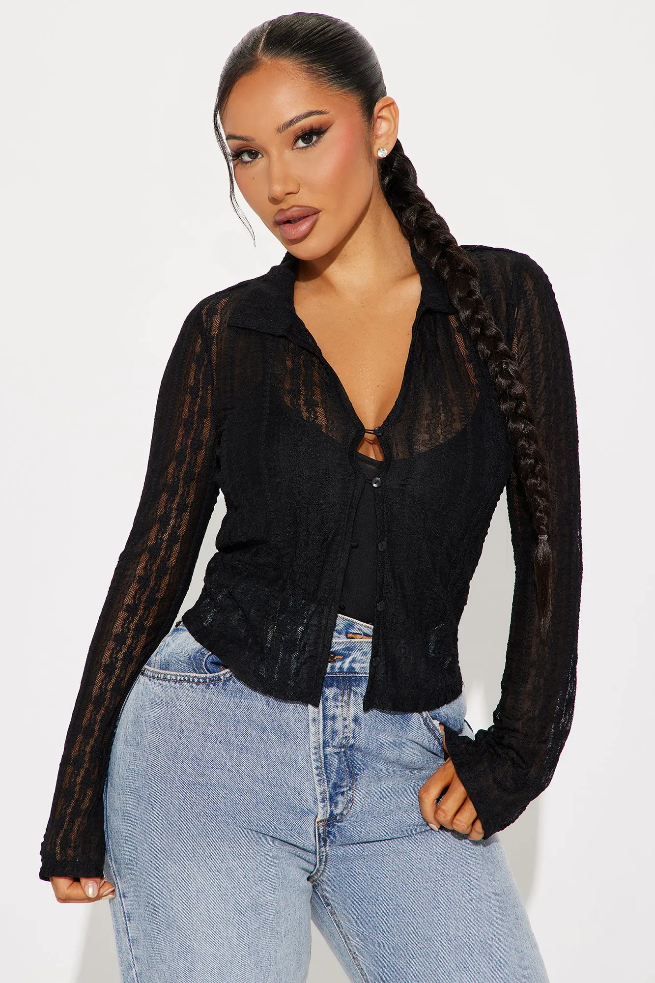 Bianca Lace Shirt - Black sold by Fashion Nova