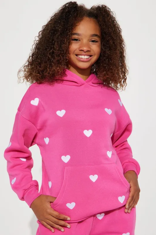 Mini Heart Print Oversized Fleece Hoodie - Fuchsia sold by Fashion Nova