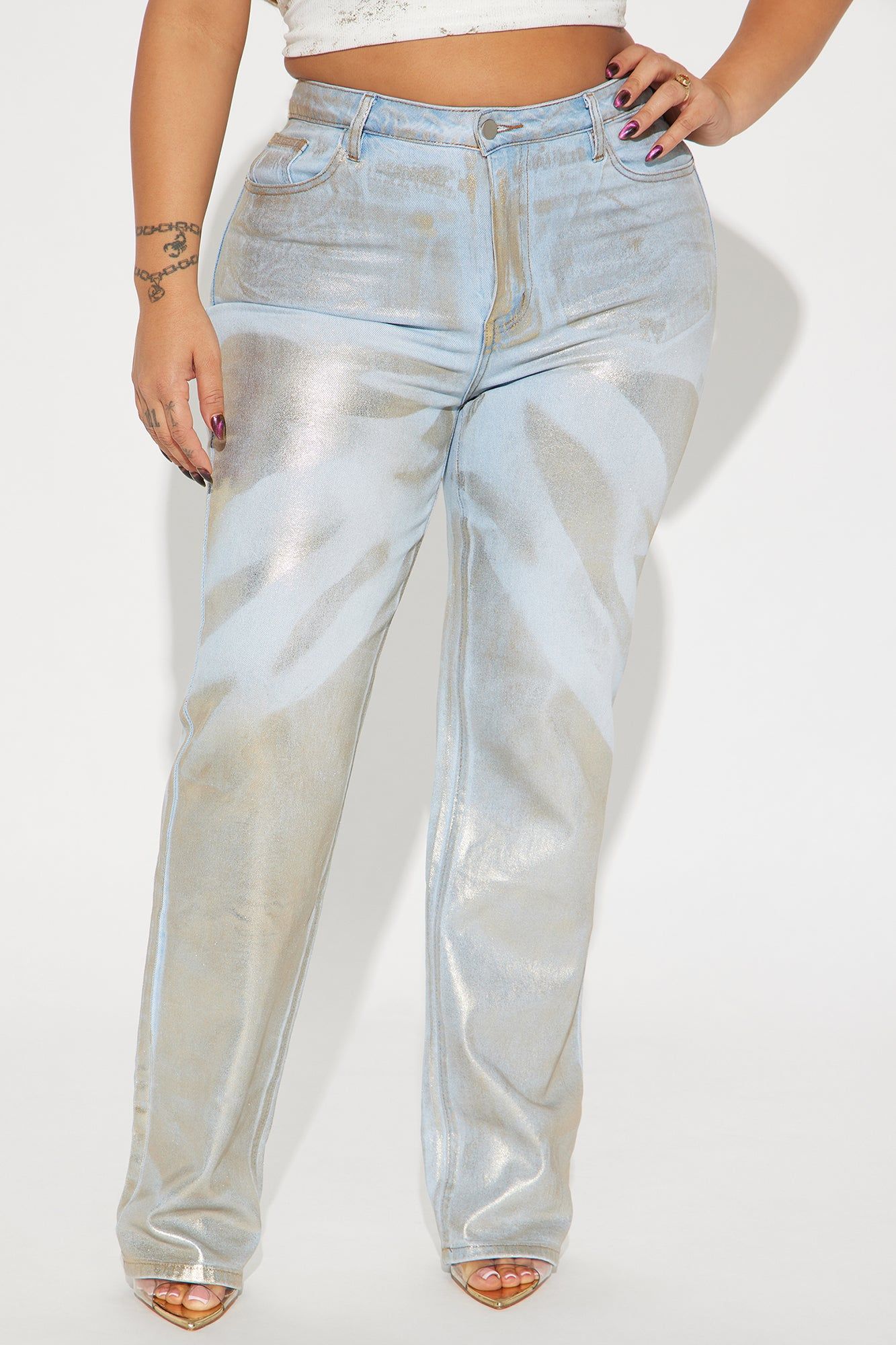 Gold Rush Metallic Stretch Baggy Jeans - Gold sold by Fashion Nova product image thumbnail 5