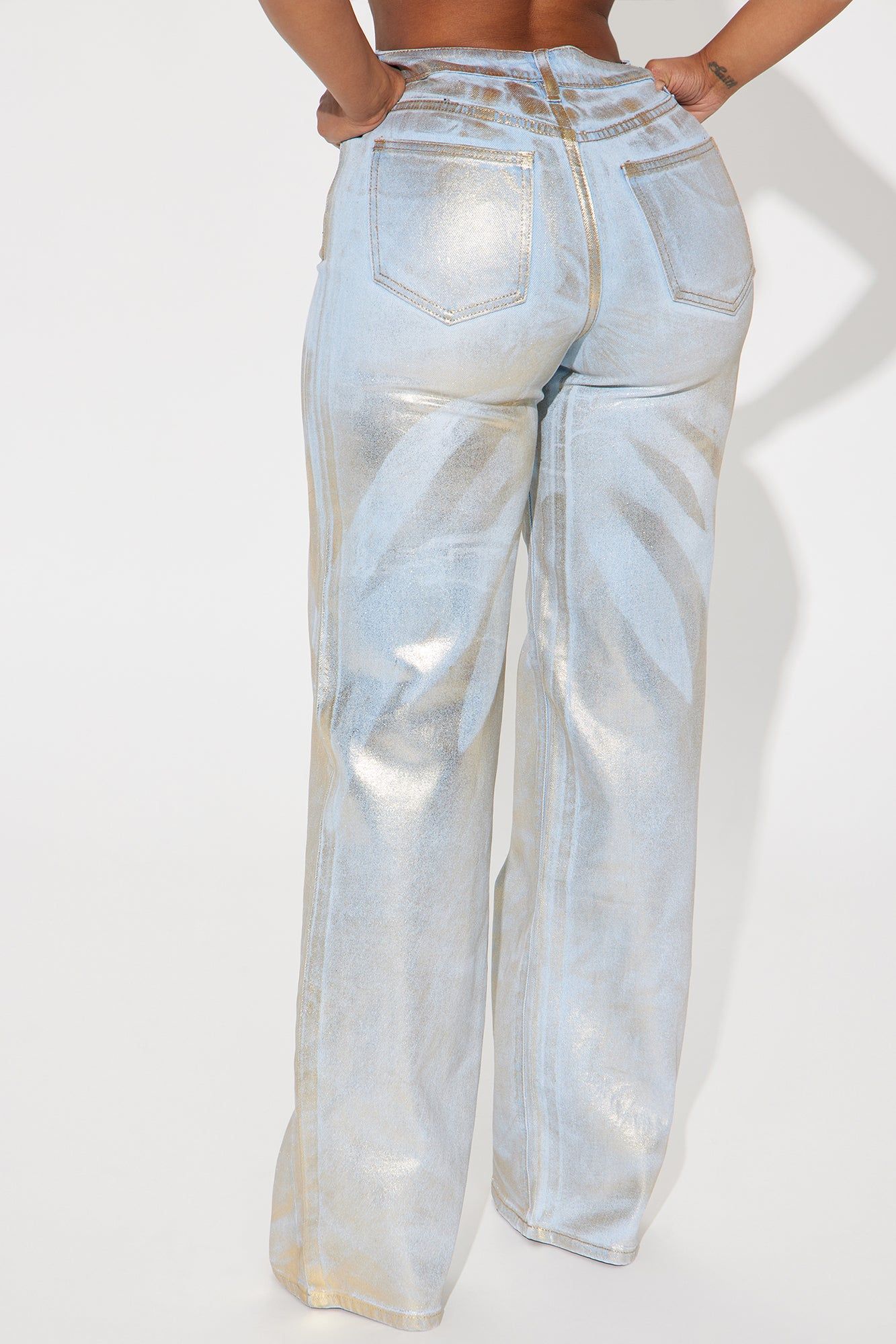 Gold Rush Metallic Stretch Baggy Jeans - Gold sold by Fashion Nova product image thumbnail 3