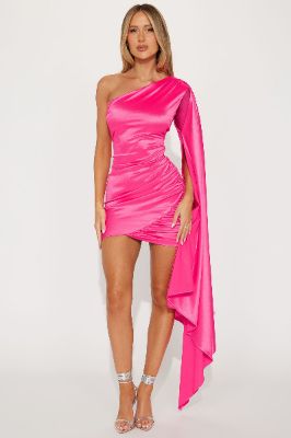 Kiera Satin Mini Dress - Hot Pink sold by Fashion Nova
