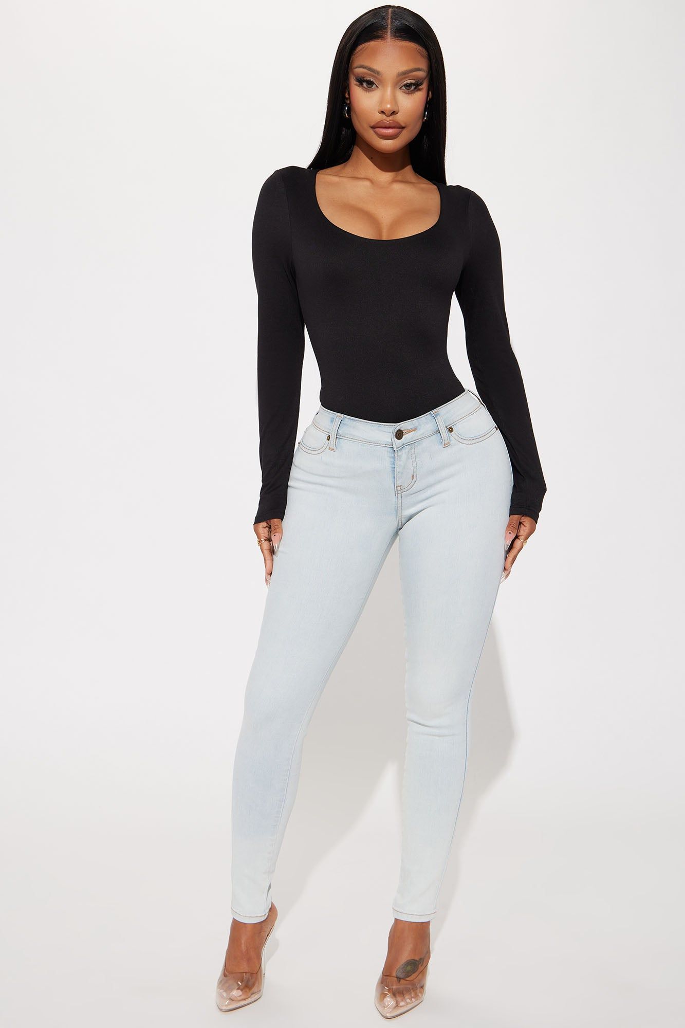 Flexing On You Soft Stretch Skinny Jeans - Bleach Blue Wash sold by Fashion Nova