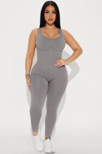 Core Strength Seamless Ribbed Active Jumpsuit - Charcoal sold by Fashion Nova