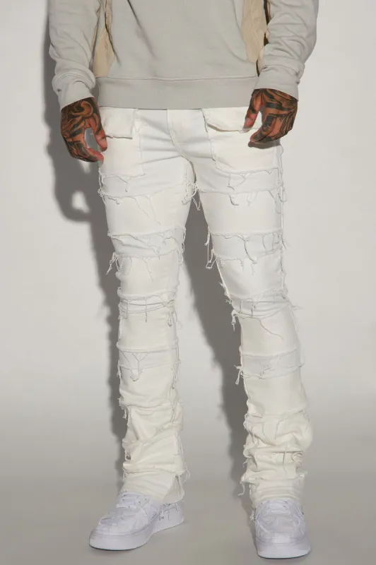 Keep It Going Fray Stacked Skinny Flare Jeans - White sold by Fashion Nova