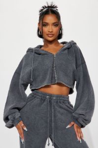 On The Go Fleece Pant Set - Charcoal sold by Fashion Nova