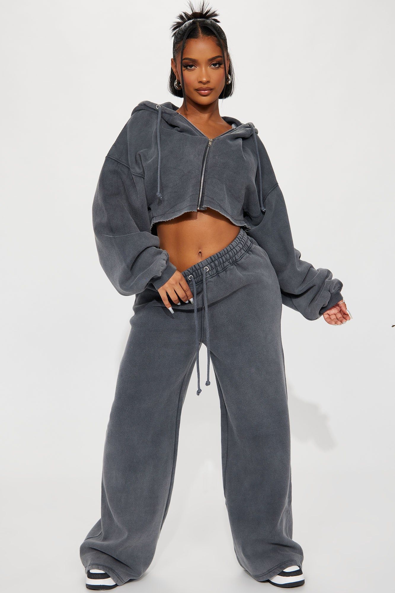 On The Go Fleece Pant Set - Charcoal sold by Fashion Nova