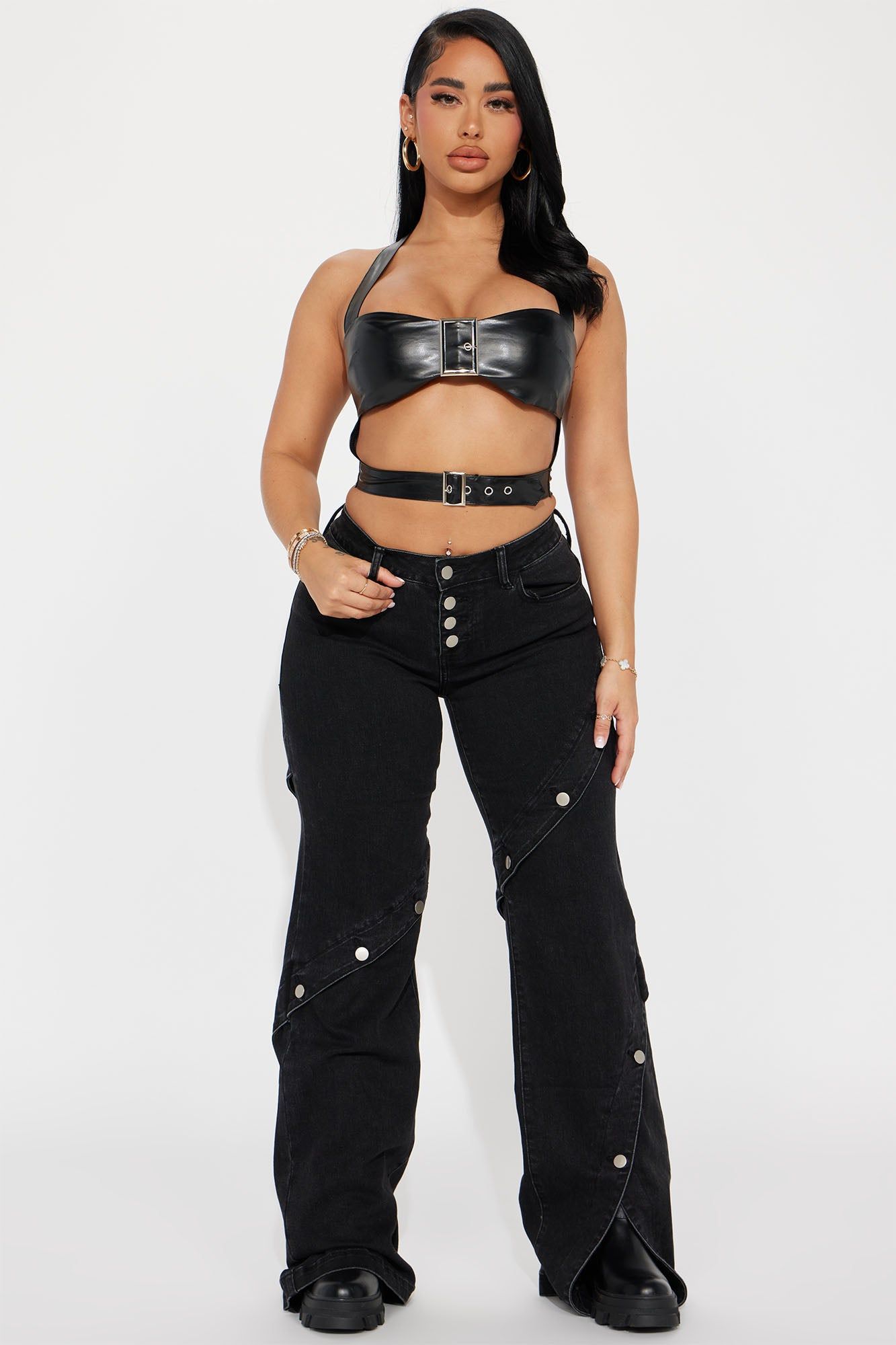 Upgrade You Stretch Wide Leg Jean - Black sold by Fashion Nova