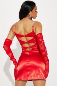 Vivianna Satin Mini Dress - Red sold by Fashion Nova