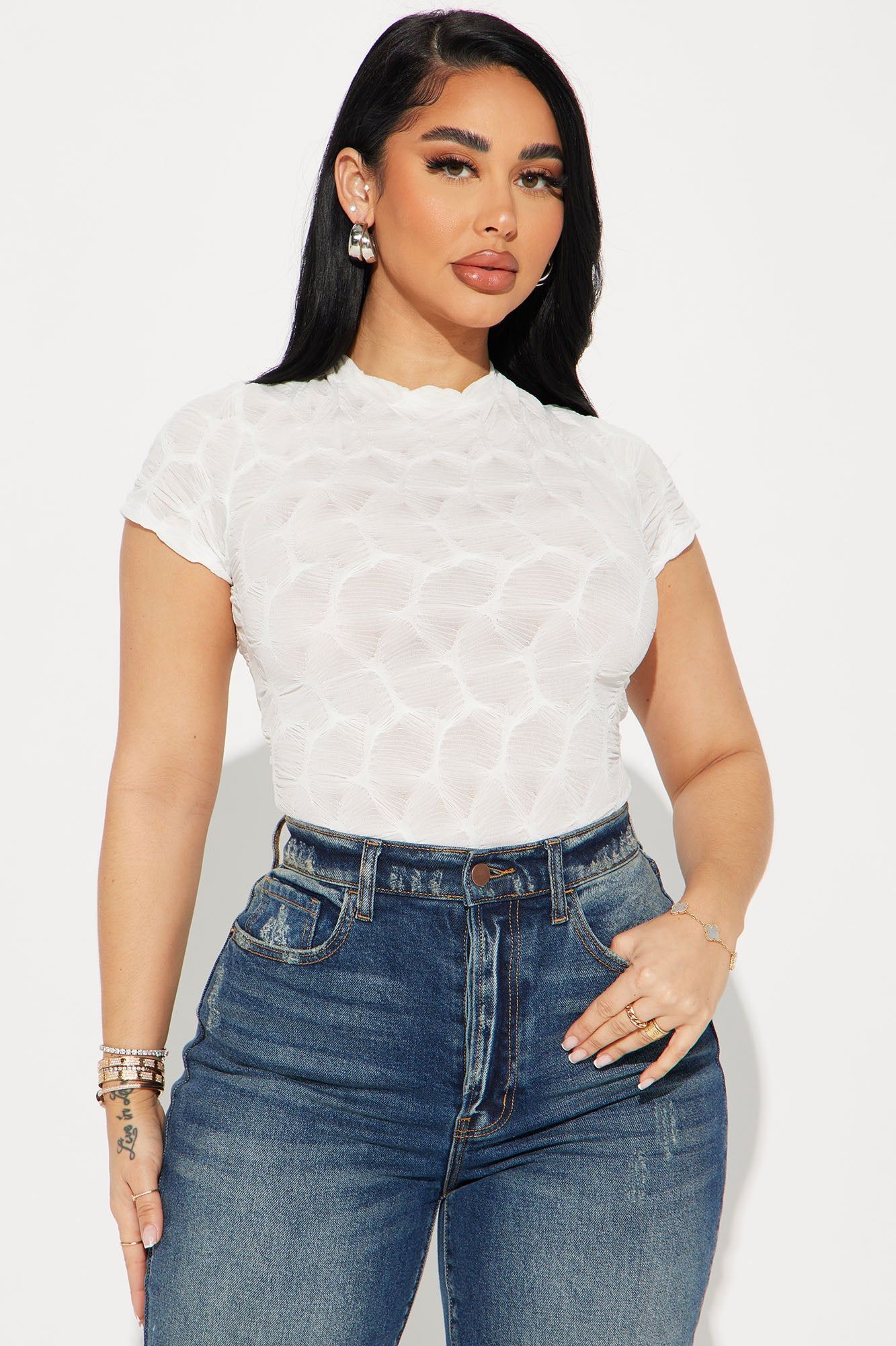 Bri Textured Bodysuit - Off White sold by Fashion Nova product image thumbnail 3