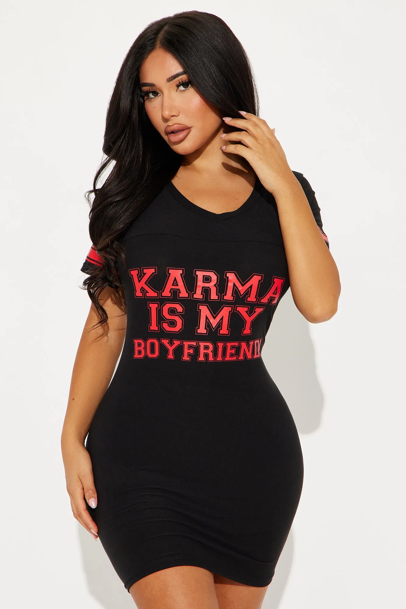 Karma Is My Boyfriend PJ Sleep Shirt - Black/Red sold by Fashion Nova