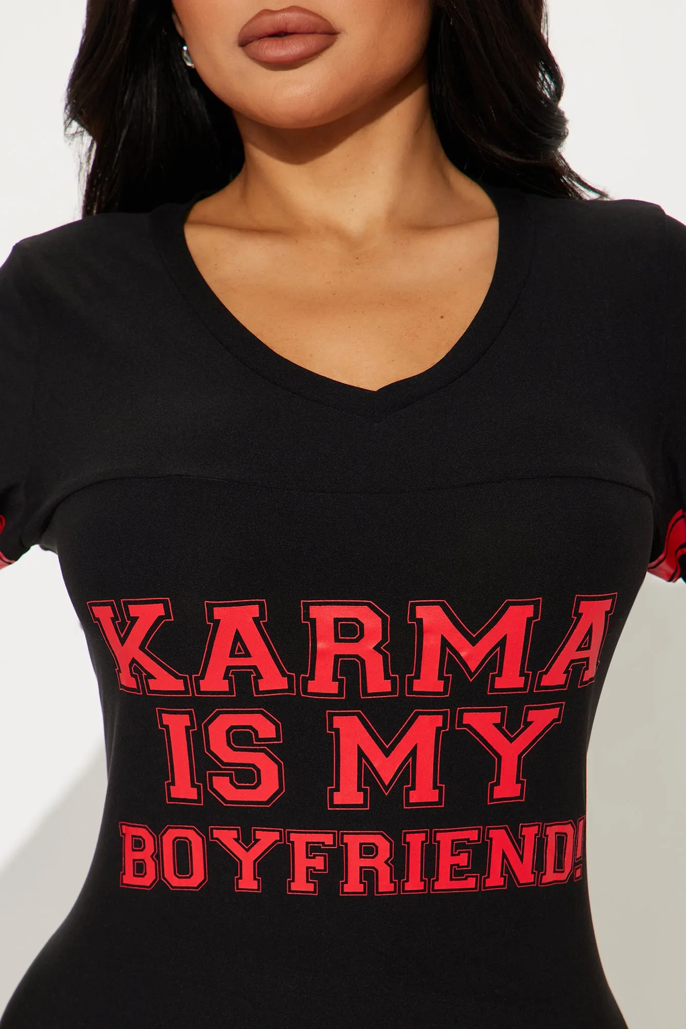 Karma Is My Boyfriend PJ Sleep Shirt - Black/Red sold by Fashion Nova product image thumbnail 3