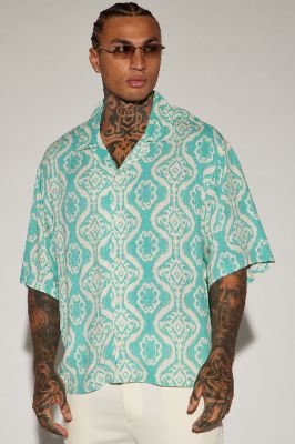 Leisure Button Up Shirt - Aqua/Combo sold by Fashion Nova