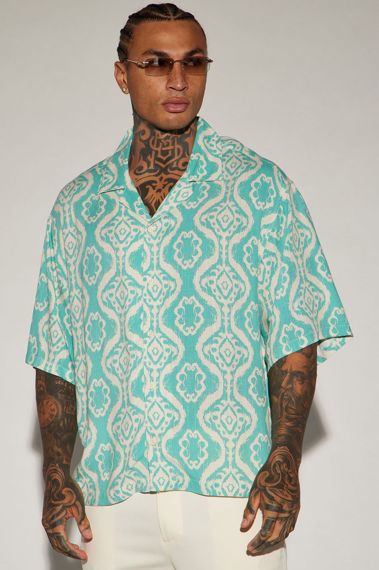 Leisure Button Up Shirt - Aqua/Combo sold by Fashion Nova