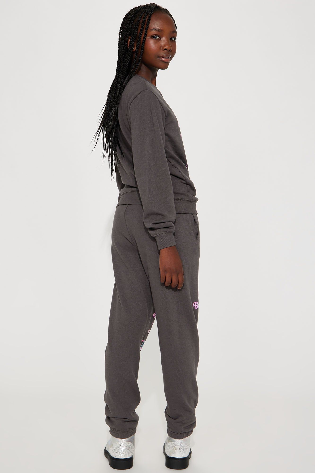Mini Barbie Driven To Succeed Fleece Jogger Set - Charcoal sold by Fashion Nova product image thumbnail 5
