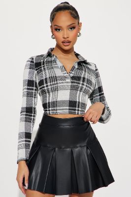 Playing Games Plaid Top - Black/combo sold by Fashion Nova