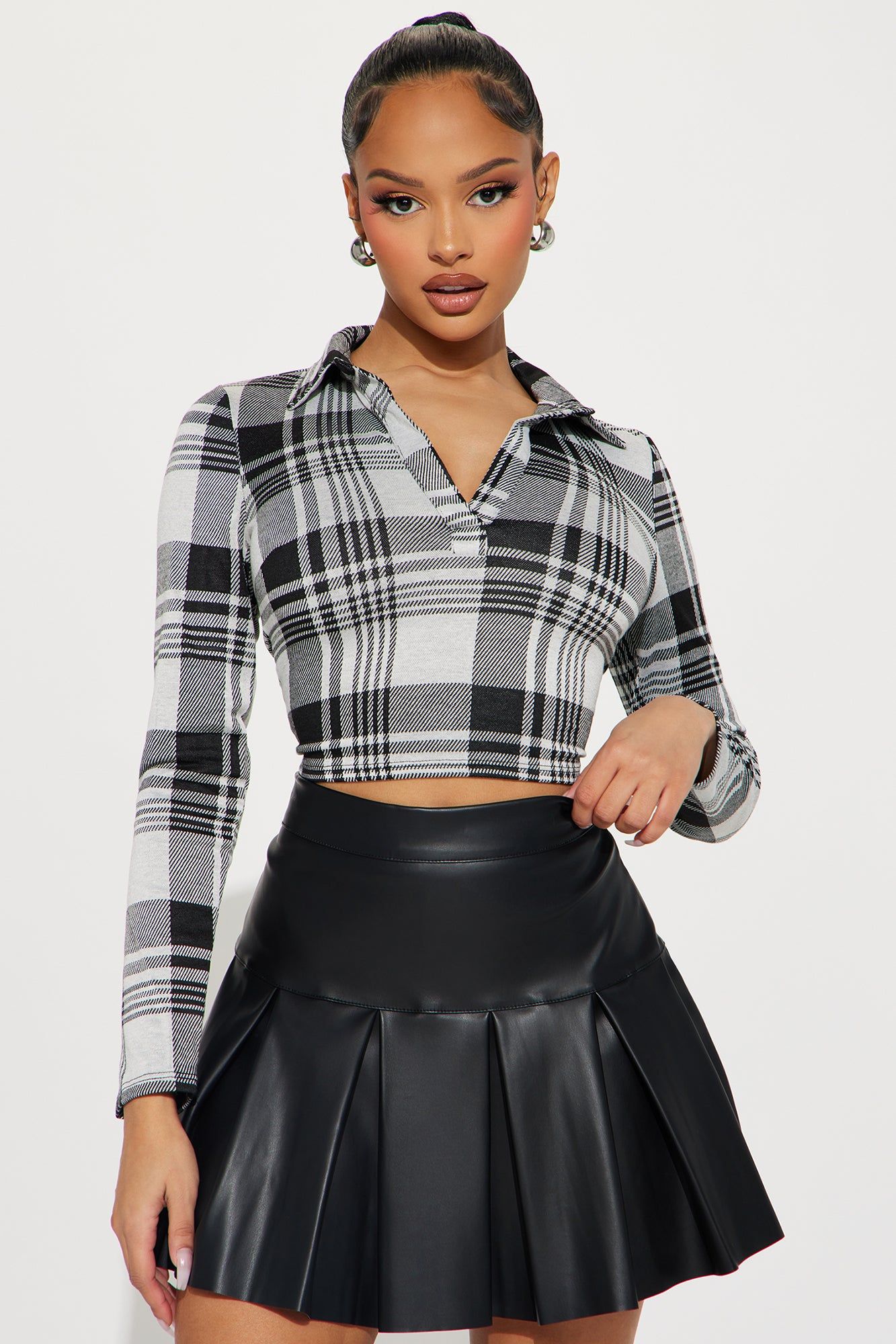 Playing Games Plaid Top - Black/combo sold by Fashion Nova