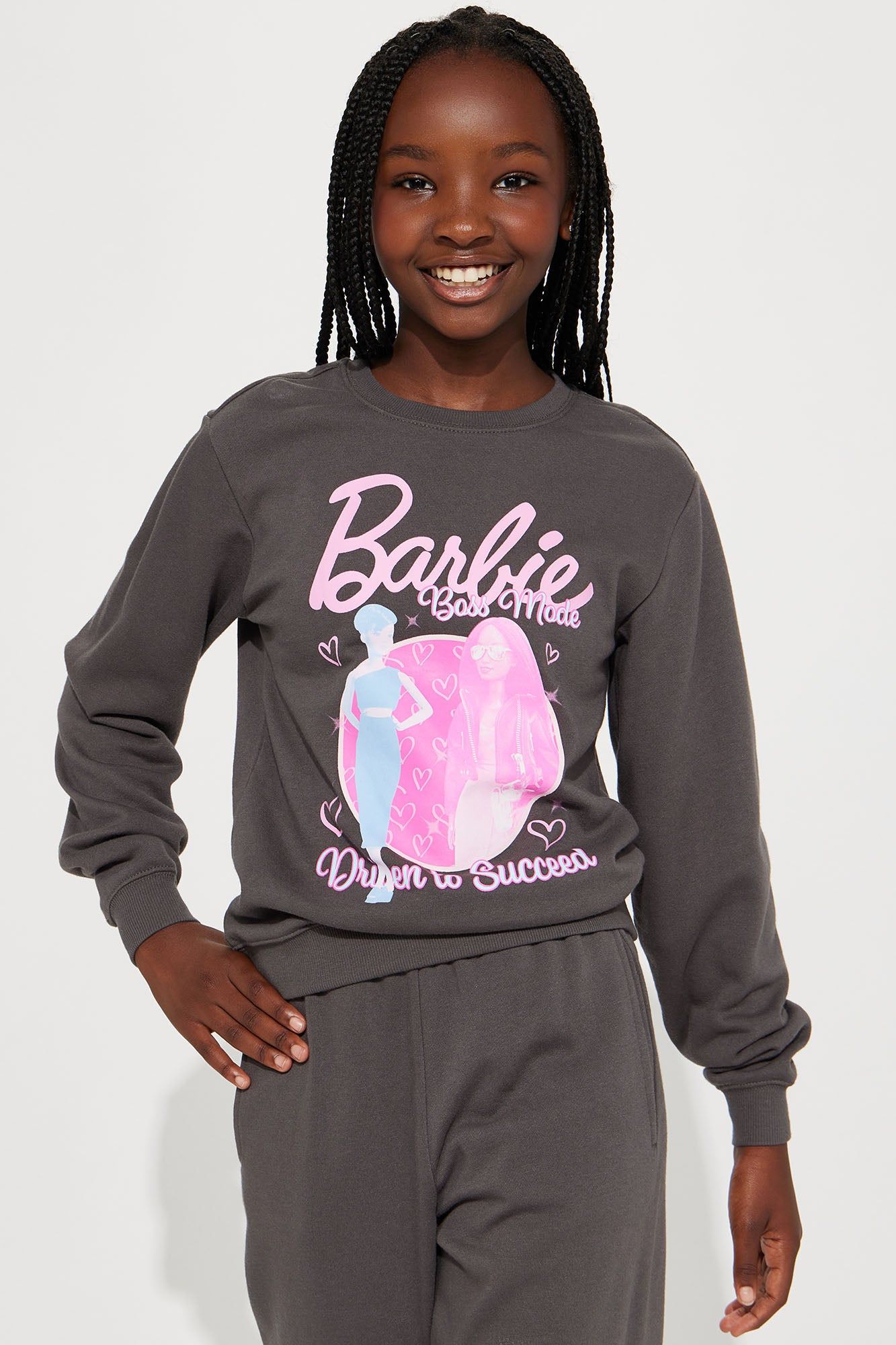 Mini Barbie Driven To Succeed Fleece Jogger Set - Charcoal sold by Fashion Nova product image thumbnail 2