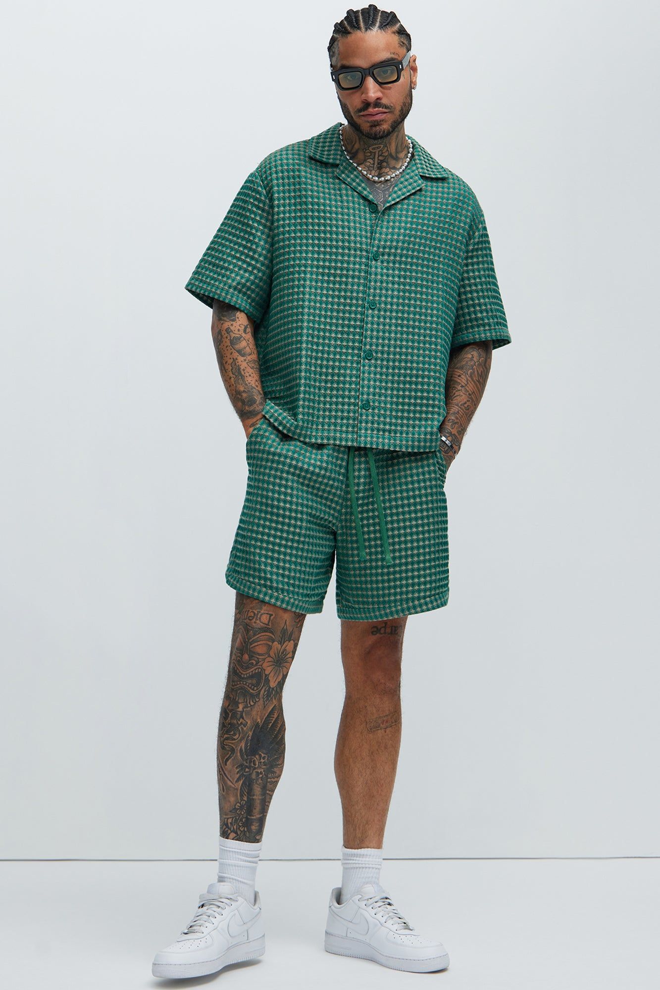 Dimensional Textured Button Up Shirt - Green/combo sold by Fashion Nova product image thumbnail 2