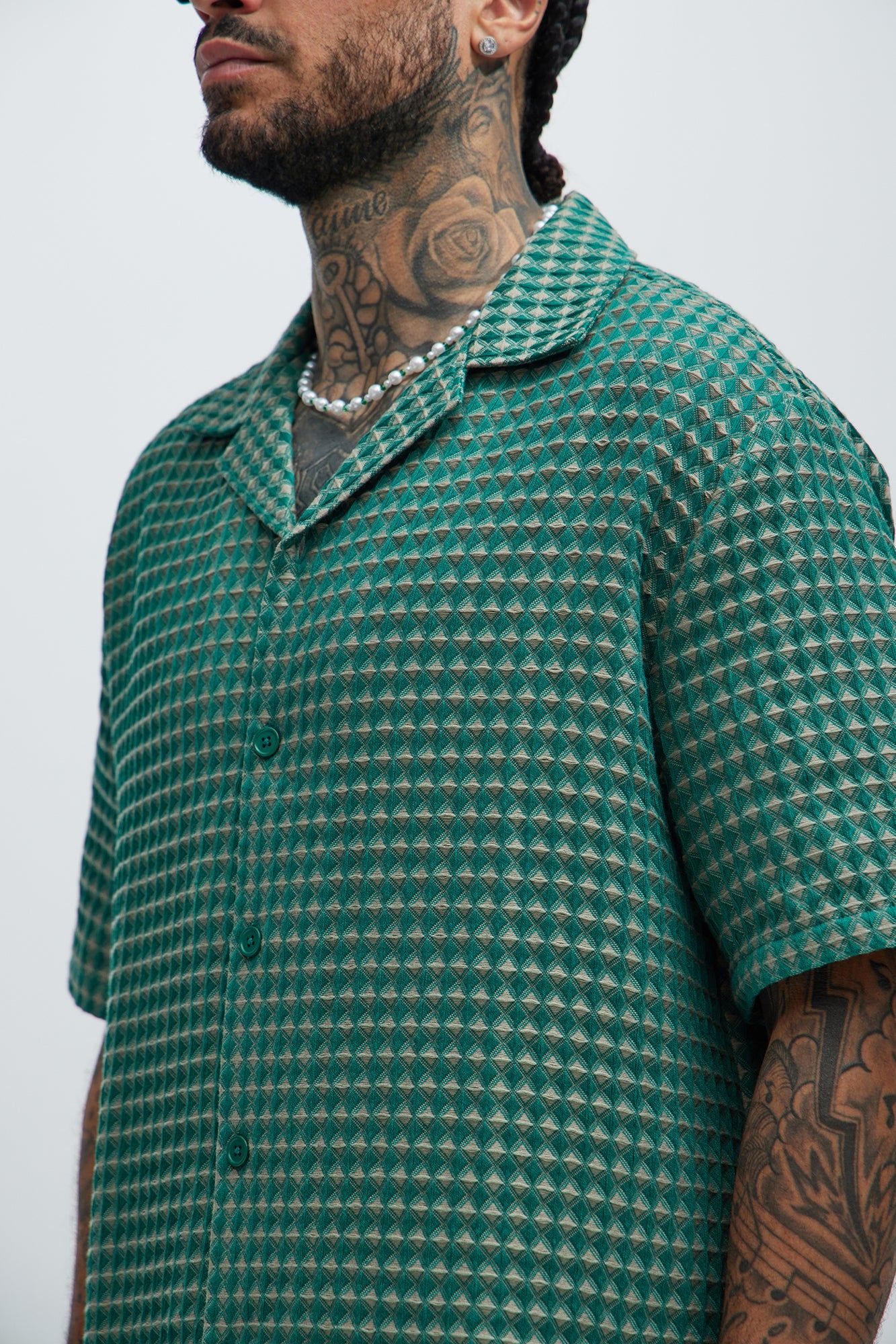 Dimensional Textured Button Up Shirt - Green/combo sold by Fashion Nova product image thumbnail 3