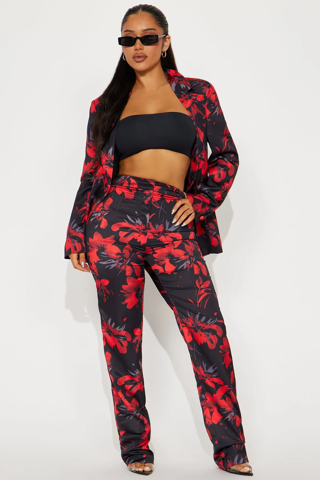 Head Boss Satin Pant Set - Black/Red sold by Fashion Nova