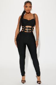 No Later Bandage Jumpsuit - Black sold by Fashion Nova