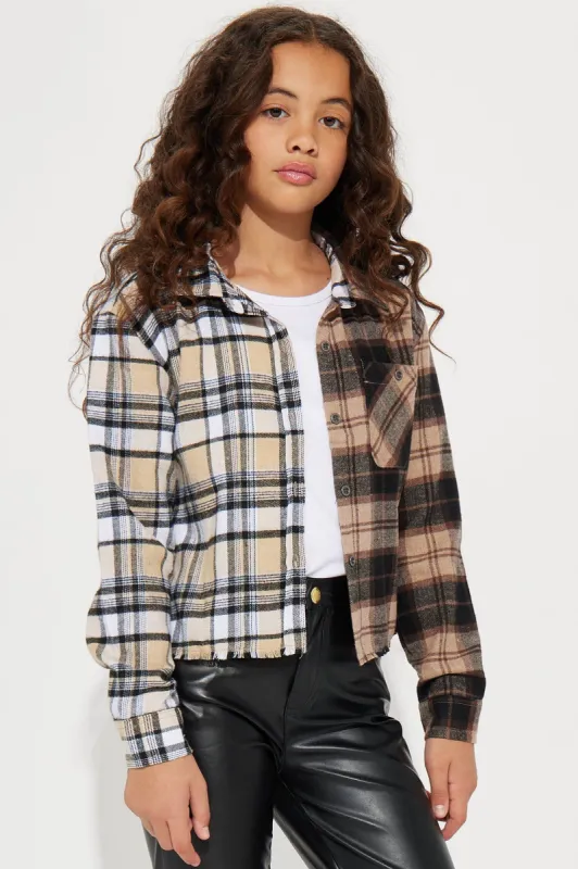 Mini Drop Shoulder Flannel Shirt - Black/combo sold by Fashion Nova