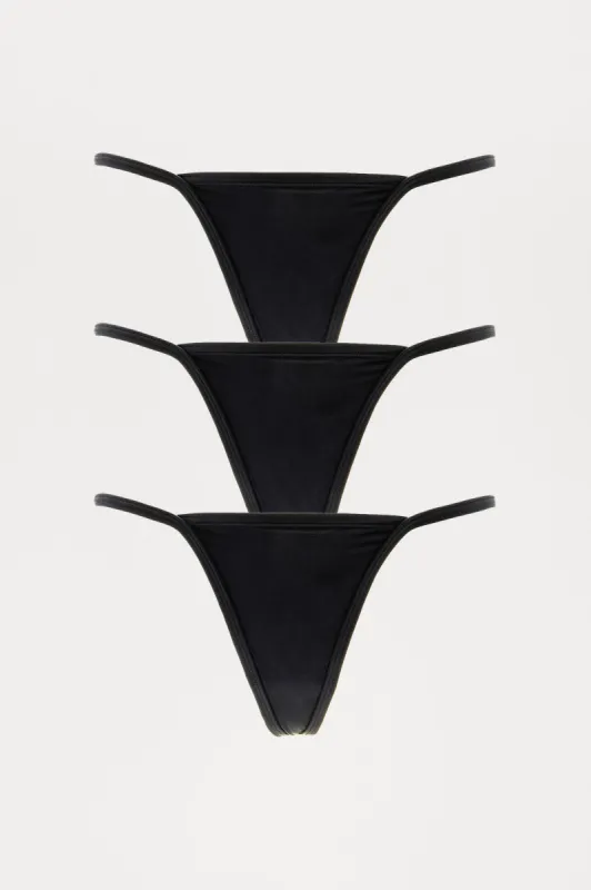 Light As A Feather Microfiber G String Thong Panty 3 Pack - Black/Black sold by Fashion Nova