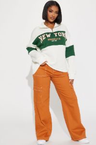 New York Fleece Half Zip Lounge Pull Over - Cream/combo sold by Fashion Nova