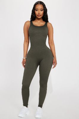Always In Motion Active Jumpsuit - Olive sold by Fashion Nova