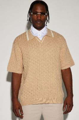 Arrow Short Sleeve Polo - Taupe/combo sold by Fashion Nova