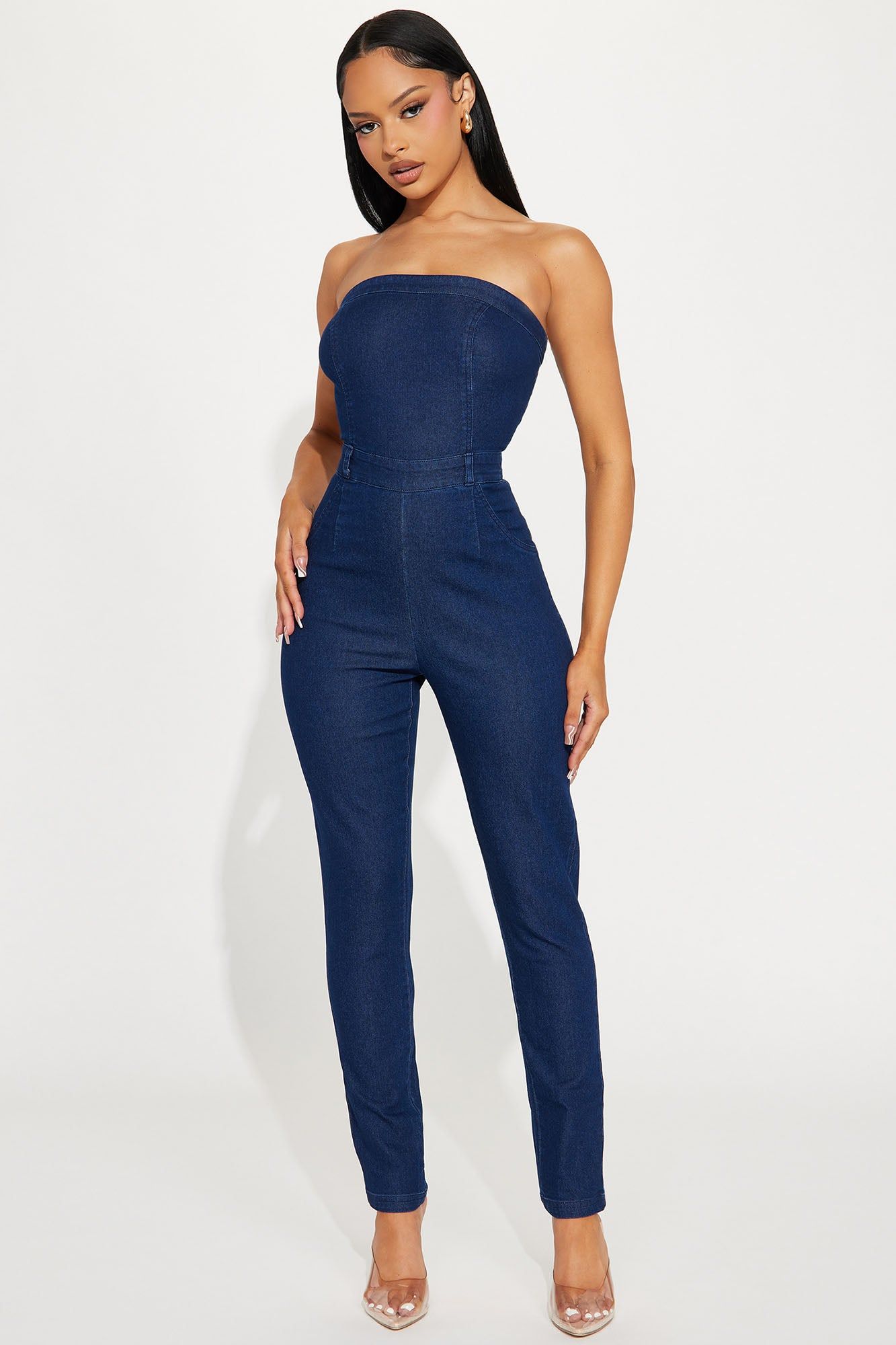 Christy Denim Jumpsuit - Indigo sold by Fashion Nova