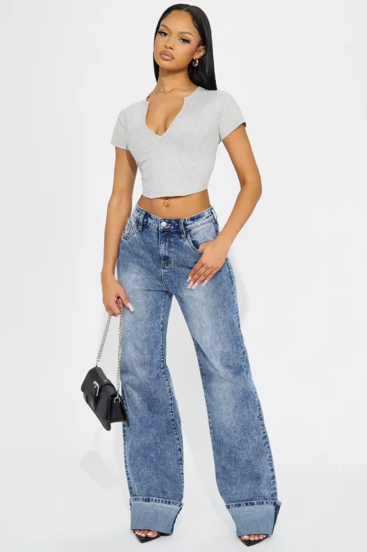 On My Radar Cuffed Straight Leg Jeans - Medium Wash sold by Fashion Nova
