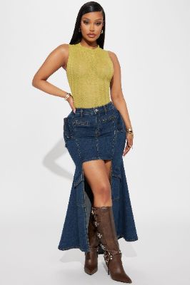 Keep It Low Denim Maxi Skirt - Dark Wash sold by Fashion Nova