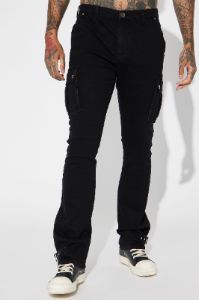 How We Roll Stacked Skinny Flare Jeans - Black sold by Fashion Nova