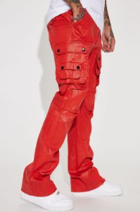 Top Off Slim Stacked Flare Cargo Pants - Red sold by Fashion Nova