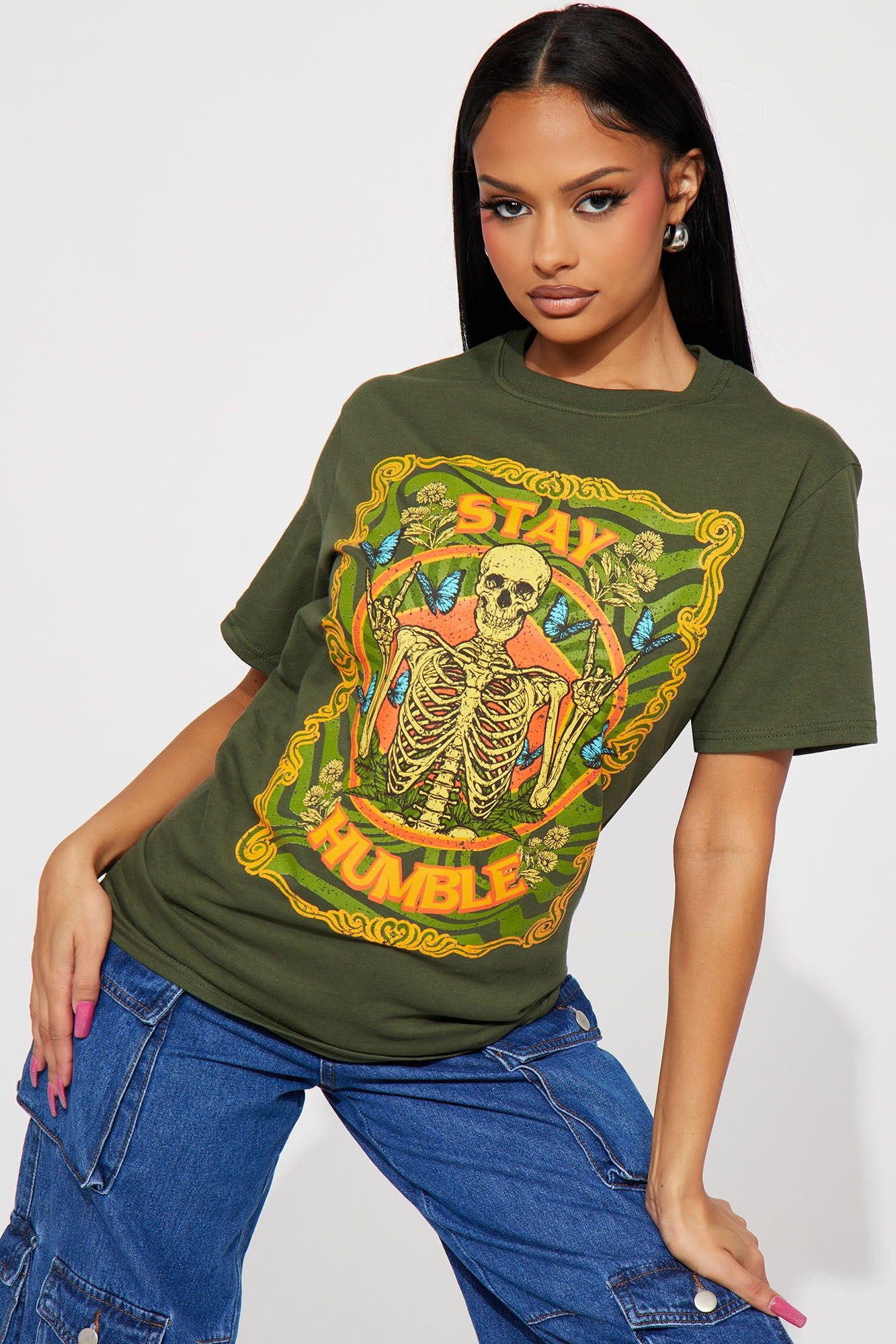 Stay Humble Graphic Tshirt - Olive sold by Fashion Nova